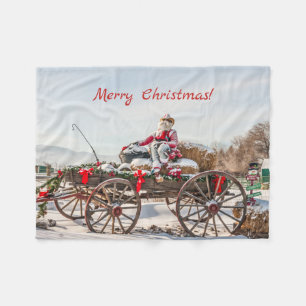 Cowboy Santa - Wagon met Hay Bales Fleece Deken