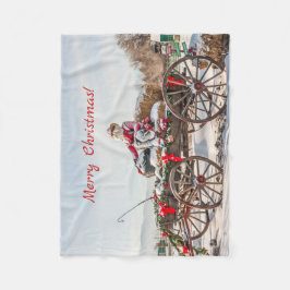 Cowboy Santa - Wagon met Hay Bales Fleece Deken