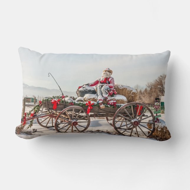 Cowboy Santa - Wagon met Hay Bales Kussen (Voorkant)