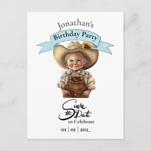 Cowboy Save The Date Happy Birthday Boy Ansichtkaa Briefkaart (Voorkant)