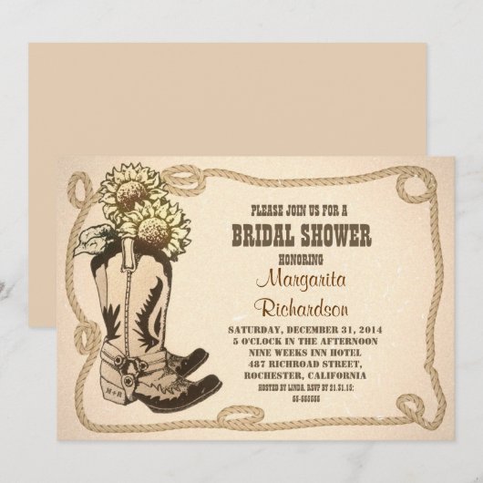 Cowboy Schoenen Rustieke Bruids Douche Uitnodiging (Voorkant / Achterkant)