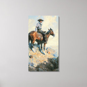 cowboy, Sentinel van de Plains by Dunton Canvas Afdruk