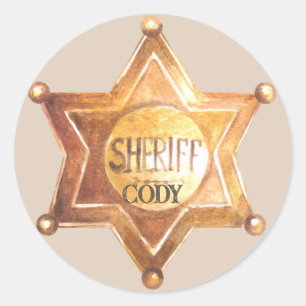 Cowboy Sherriff Verjaardagsfeestje Naam toevoegen Ronde Sticker