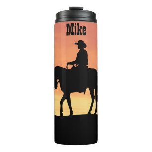 Cowboy Silhouette bij zonsondergang Thermosbeker
