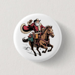Cowboy Sinterklaas Kerstman Riddt op een Paard Ker Ronde Button 3,2 Cm