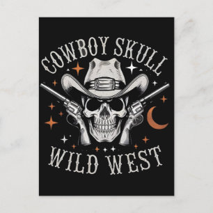Cowboy-skelet rijdt door maanverlichte woestijn feestdagenkaart