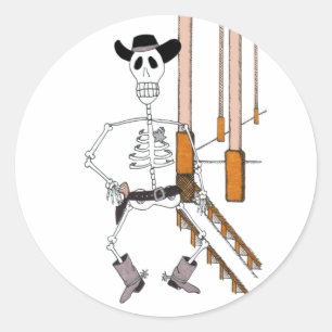 Cowboy Skeleton in Cowboy Pet en Cowboy Boots Ronde Sticker