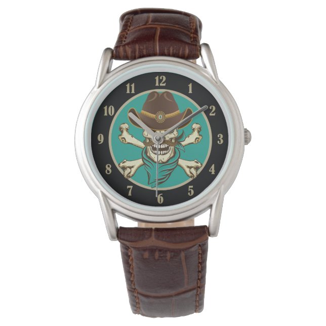 Cowboy Skull en Crossbones Horloge (Voorkant)