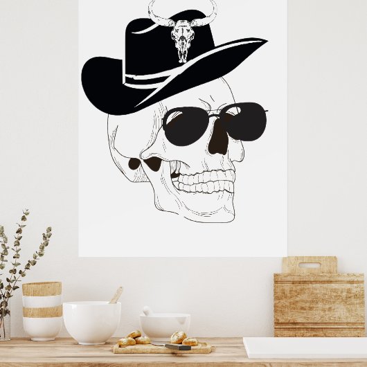 Cowboy Skull met zonnebril en Pet – Westerne Gothi Poster (Keuken)