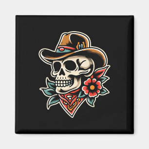 Cowboy Skull Traditioneel Tattoo Artiest Inked Sku Magneet