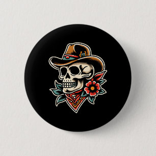 Cowboy Skull Traditioneel Tattoo Artiest Inked Sku Ronde Button 5,7 Cm