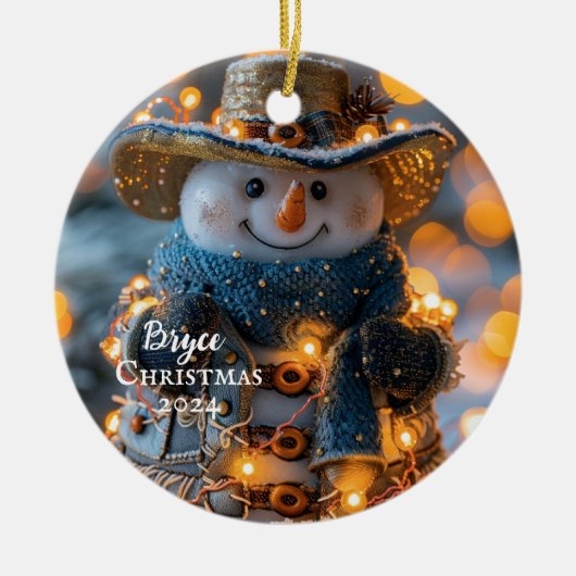 Cowboy Snowman gepersonaliseerd Ornament (Voorkant)