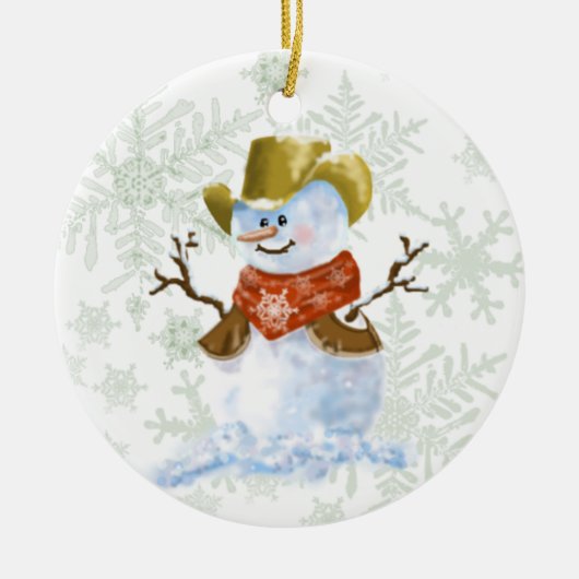 Cowboy Snowman Keramisch Ornament (Voorkant)