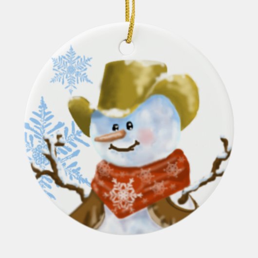 Cowboy Snowman Kerstversiering Keramisch Ornament (Voorkant)