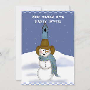 Cowboy Snowman New Years Eve Party Kaart