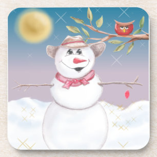 Cowboy Snowman & Owl Winter Scene Bier Onderzetter