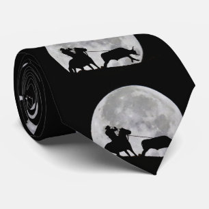 Cowboy Steer Roping Full Moon Stropdas