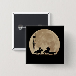 Cowboy Team die Rodeo met Windmolen en Maan leidt Vierkante Button 5,1 Cm