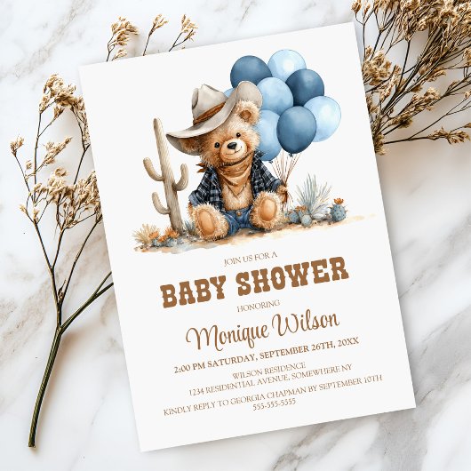 Cowboy Teddy Bear Baby Shower Invitation