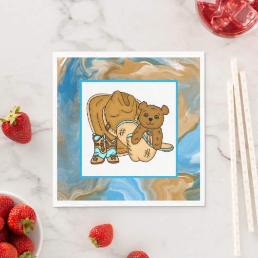Cowboy Teddy Bear Boy’s Baby Shower Paper  Servet (Insitu)