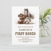 Cowboy Teddy Bear First Rodeo Birthday Party Kaart (Staand voorkant)