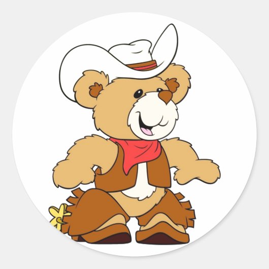 Cowboy Teddy Bear Ronde Sticker (Voorkant)