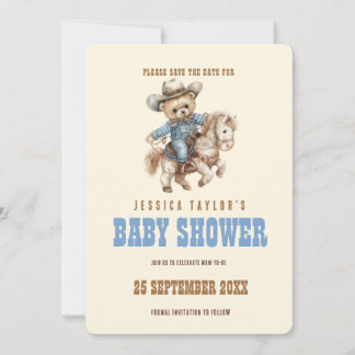 Cowboy Teddybeer Baby Shower Save-the-date Save The Date