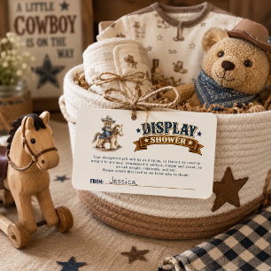 Cowboy Teddybeer Display Baby Shower Informatiekaartje