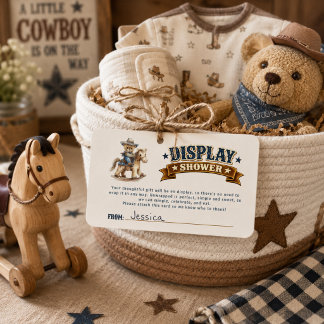 Cowboy Teddybeer Display Baby Shower  Informatiekaartje
