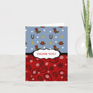 Cowboy Thank You Note / rode blauwe paisley laarze Bedankkaart