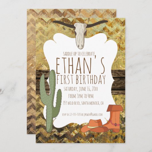 Cowboy thema verjaardag uitnodiging (Voorkant / Achterkant)