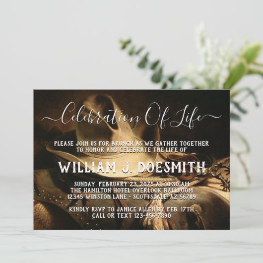 Cowboy Things Memorial Service Faire-part (Debout devant)