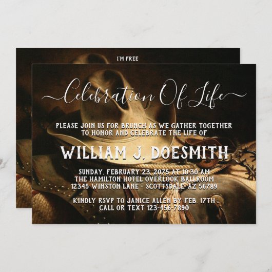 Cowboy Things Memorial Service Faire-part (Devant / Derrière)