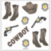 Cowboy Typografie Artsy Cool Brown Waterverf Sticker (Vel)