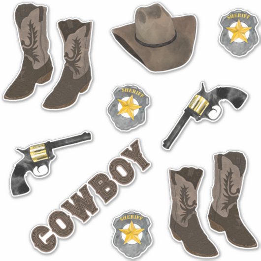 Cowboy Typografie Artsy Cool Brown Waterverf Sticker (Voorkant)
