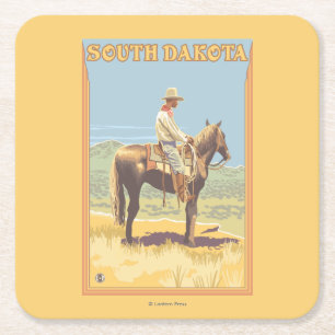 Cowboy (Uitzicht)South Dakota Vierkante Kartonnen Onderzetter