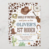 Cowboy Verjaardag Uitnodiging, 1e Rodeo Uitnodigin Kaart (Voorkant / Achterkant)