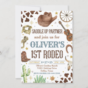 Cowboy Verjaardag Uitnodiging, 1e Rodeo Uitnodigin Kaart