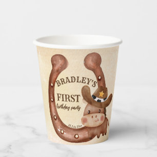 Cowboy verjaardagsfeest baby paard in een pet papieren bekers