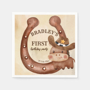 Cowboy verjaardagsfeest baby paard in een pet servet