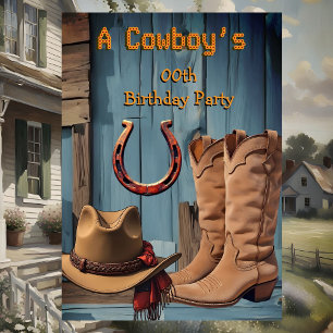 Cowboy-verjaardagsfeest Laarzen Hoed Hoefijzer Kaart