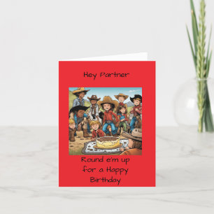 Cowboy-verjaardagskaart voor kinderen ronde ze op bedankkaart