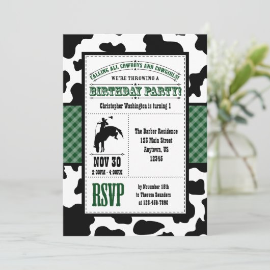 Cowboy vert foncé Invitation d'anniversaire (Debout devant)