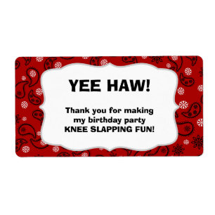 Cowboy Water Bottle Favor- pas het aan! -Rood Etiket