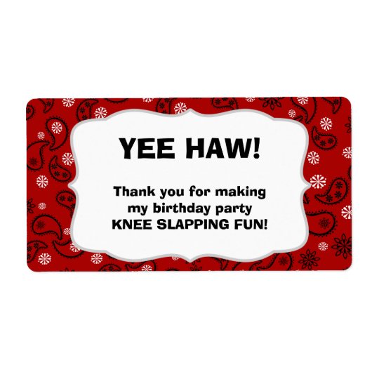 Cowboy Water Bottle Favor- pas het aan! -Rood Etiket (Voorkant)