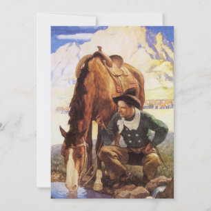 Cowboy Watering His Horse van NC Wyeth, kunst