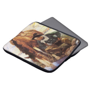 Cowboy Watering His Horse van NC Wyeth,  kunst Laptop Sleeve