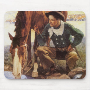 Cowboy Watering His Horse van NC Wyeth,  kunst Muismat