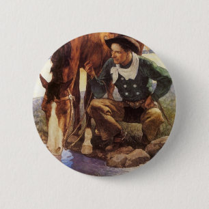 Cowboy Watering His Horse van NC Wyeth, kunst Ronde Button 5,7 Cm