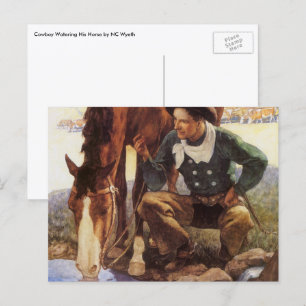 Cowboy Watering Zijn Paard door NC Wyeth, Vintage Briefkaart